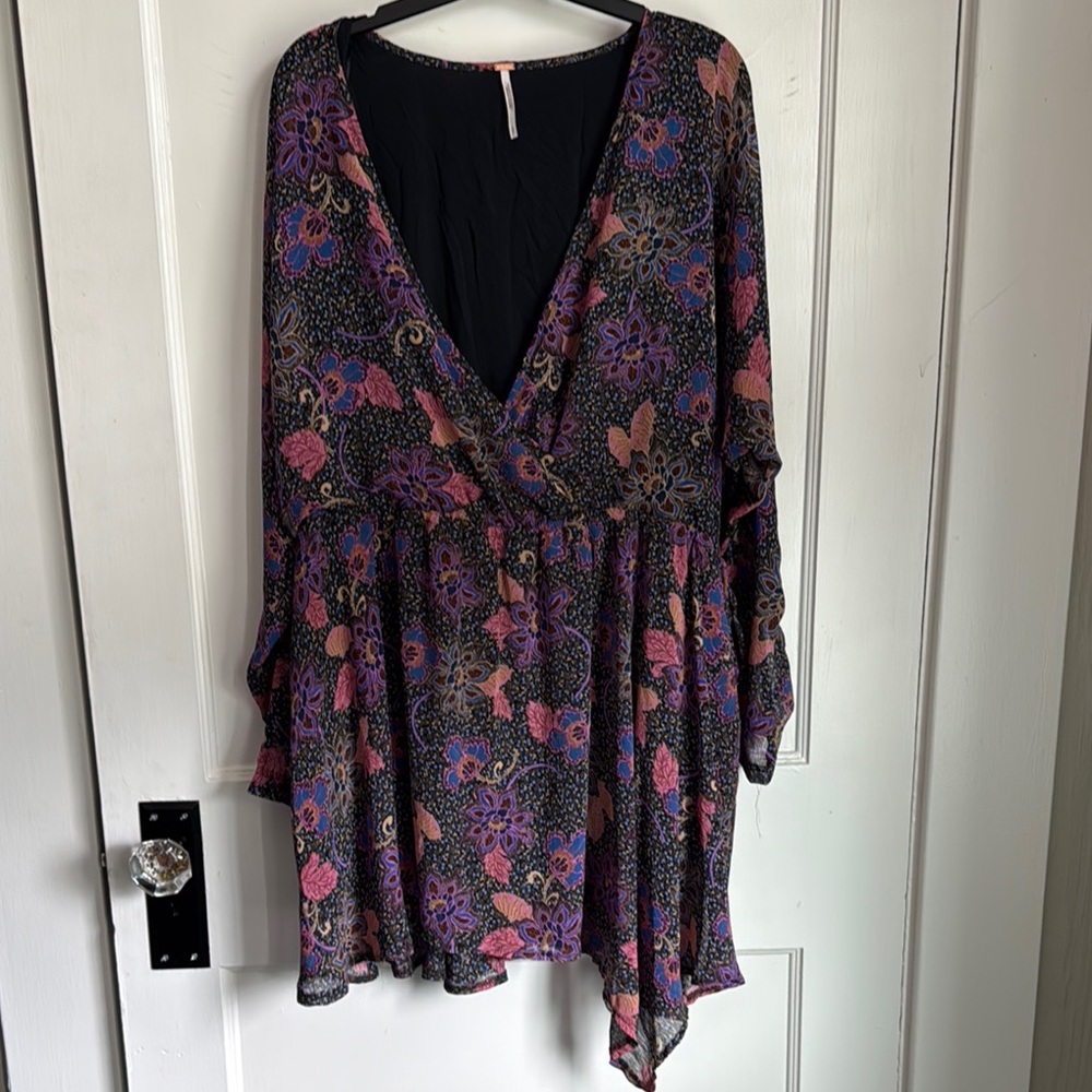 Free People Pink and Purple Asymmetrical 3/4 Sleeve Blouse